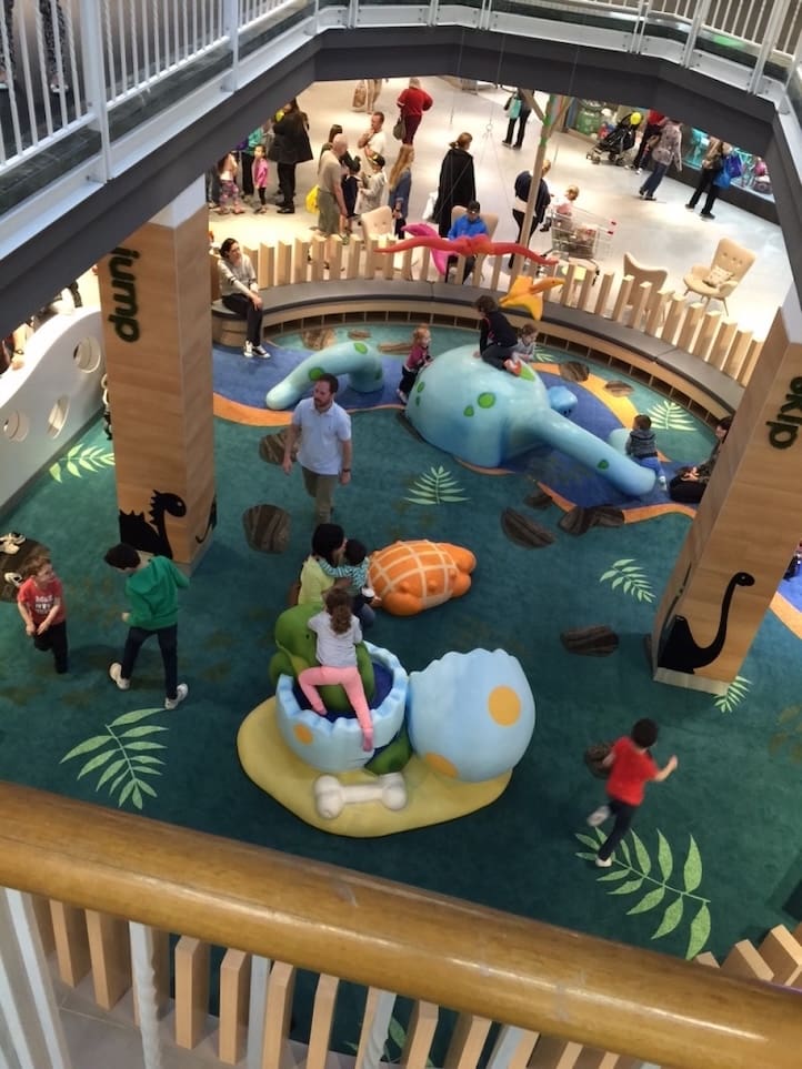 top view of dino themed kids play area