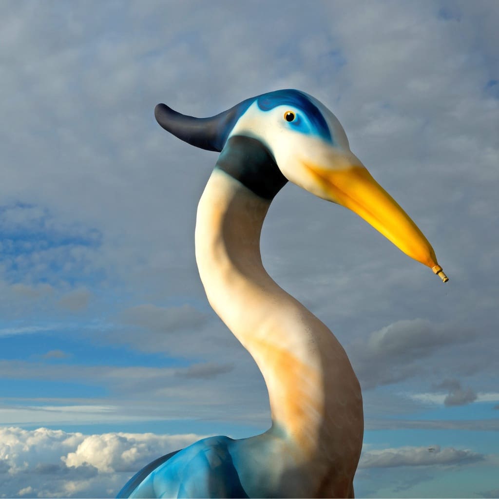 close-up of heron sculpture at Lake Sammamish State Park