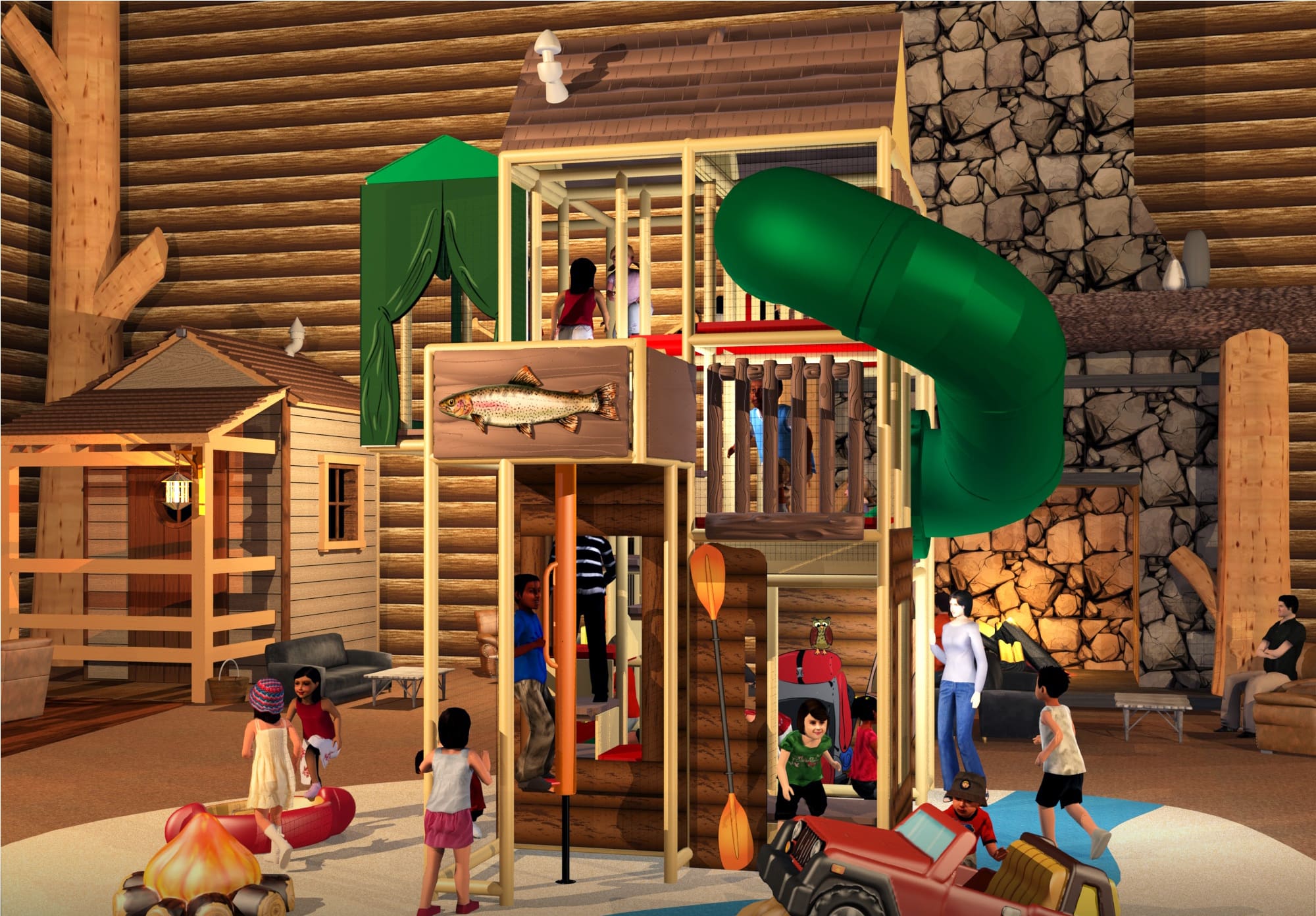 cabin themed indoor playground