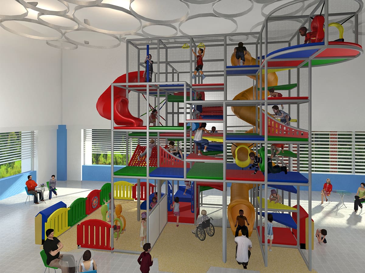 children playing on medium contained playground mockup