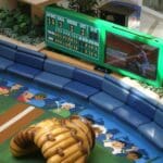 Looney Tunes baseball field, playground, seating, fun baseball scoreboard