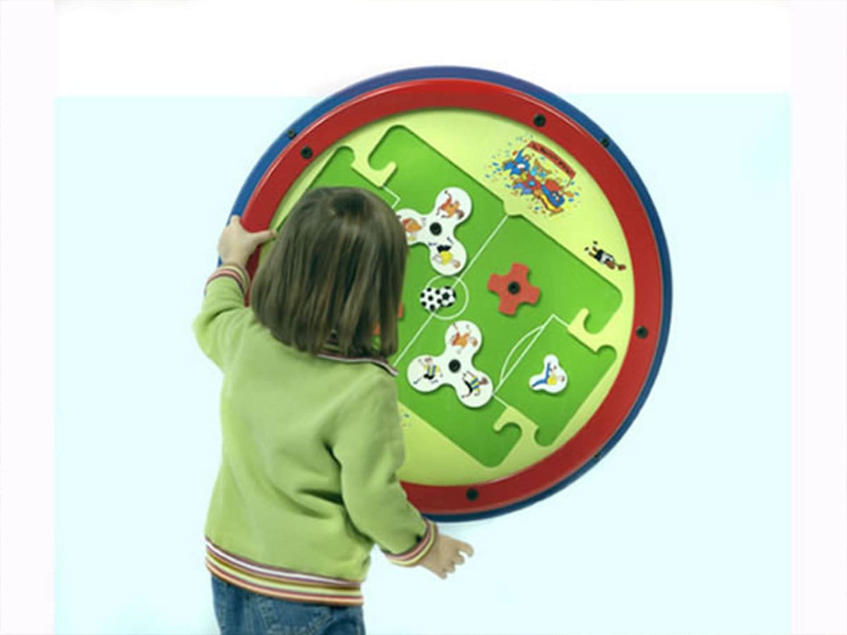 girl playing on soccer ball play panel