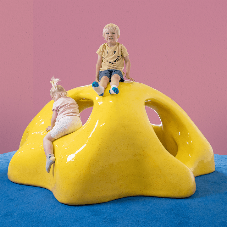 kids on yellow abstract play sculpture