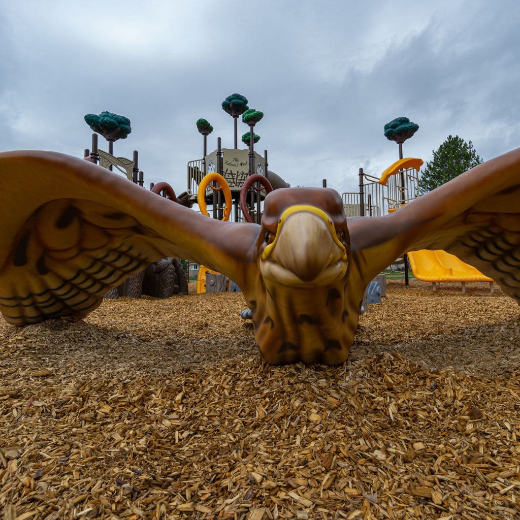 outdoor playground with a falcon theme