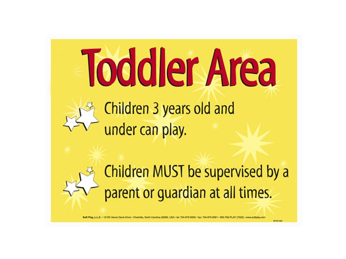 sign for a toddler playground. Rule one is Children 3 years old and under can play. Rule one is Children must be supervised.