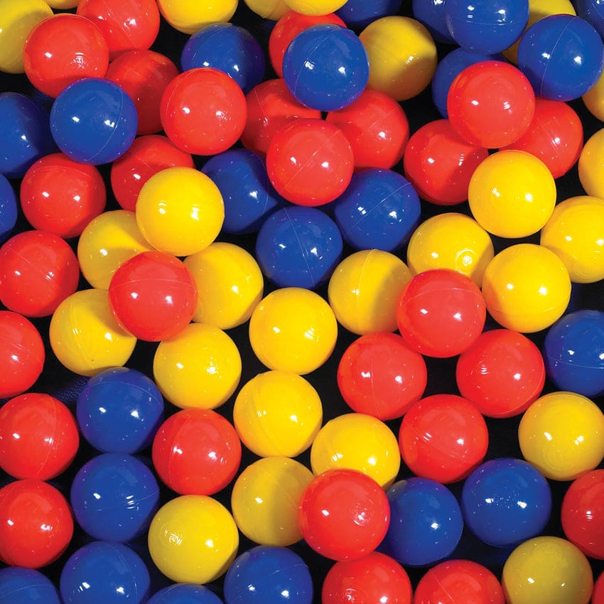 assortment of ball pit balls, 3 colors, blue, yellow, and red